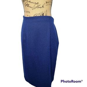 Vintage 80's Blue Midi Skirt Leslie Fay Medium